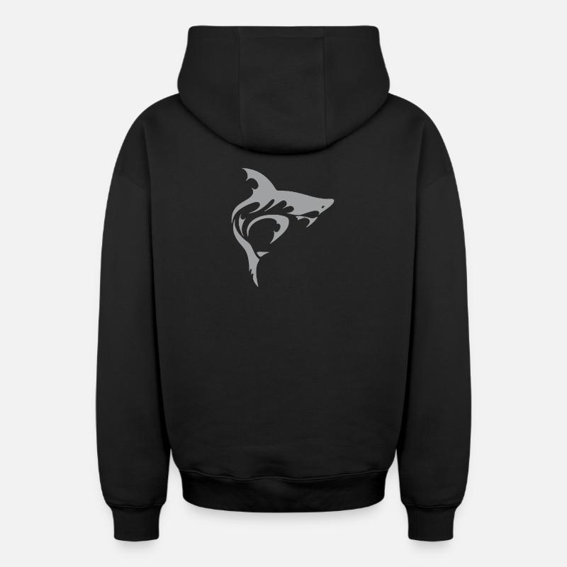 Requin - Sweat à capuche unisexe zippé oversize épais SPREAD - noir