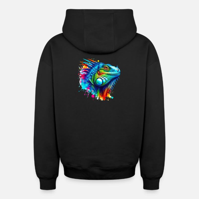 Iguane - Sweat à capuche unisexe zippé oversize épais SPREAD - noir