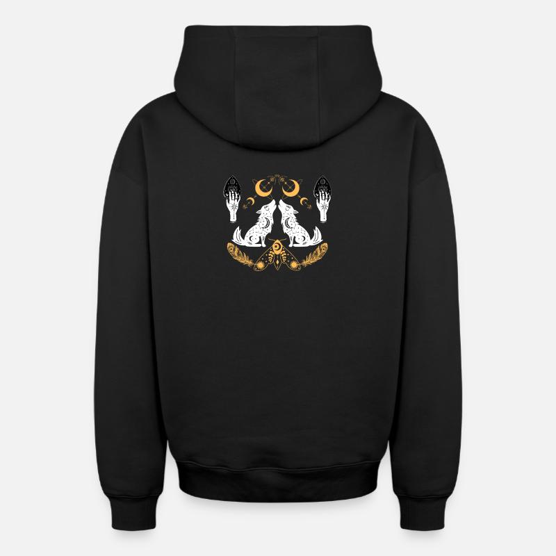 Emblème des Loups Lunaires - Sweat à capuche unisexe zippé oversize épais SPREAD - noir