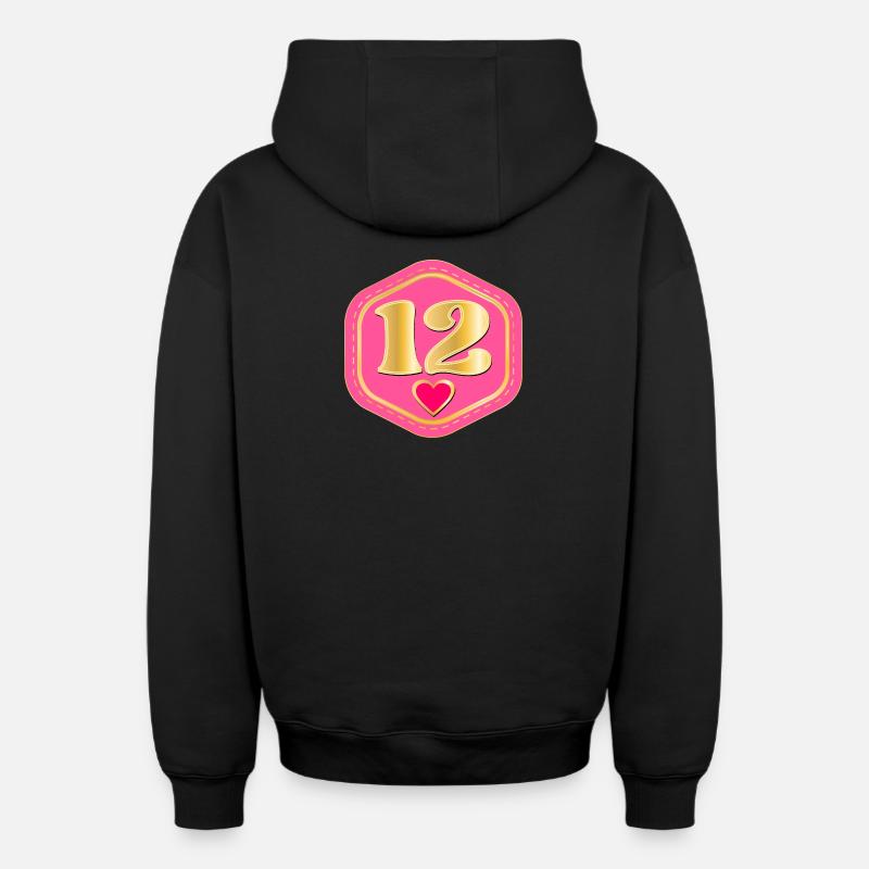 Numéro Douze - Douzième Anniversaire - Sweat à capuche unisexe zippé oversize épais SPREAD - noir