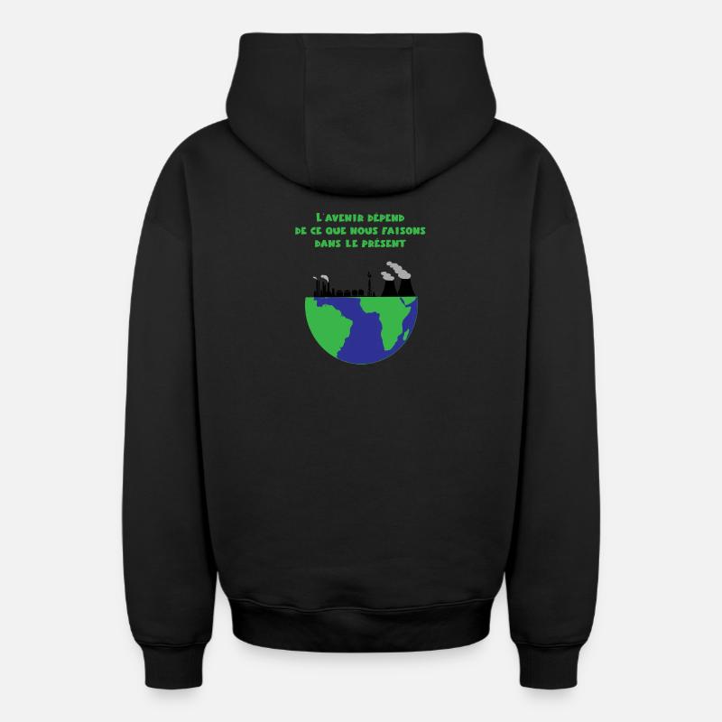 Planète Terre - Sweat à capuche unisexe zippé oversize épais SPREAD - noir