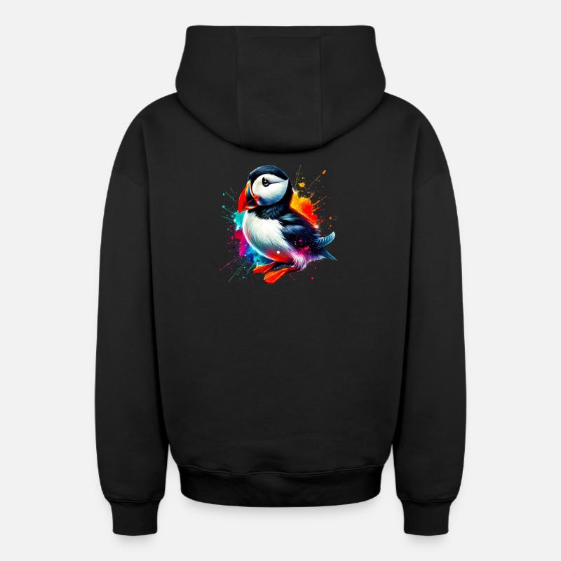 Macareux - Sweat à capuche unisexe zippé oversize épais SPREAD - noir