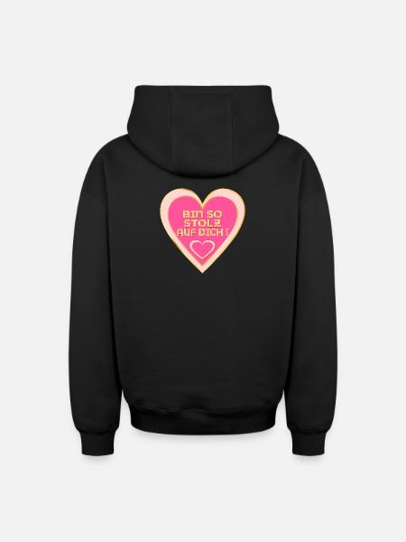 STOLZ AUF DICH - HERZ - Oversized Heavyweight Unisex Zip Hoodie - Schwarz