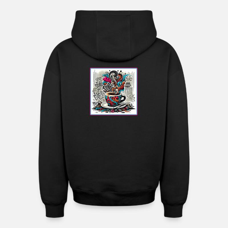 Espresso Graffiti - Sweat à capuche unisexe zippé oversize épais SPREAD - noir