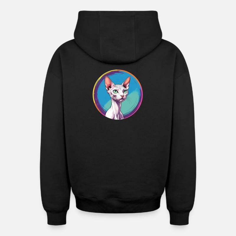 Chat Sphynx - Sweat à capuche unisexe zippé oversize épais SPREAD - noir