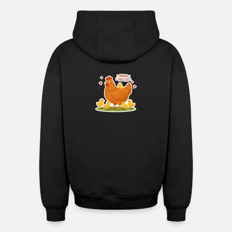 Super Mama Poule - Sweat à capuche unisexe zippé oversize épais SPREAD - noir