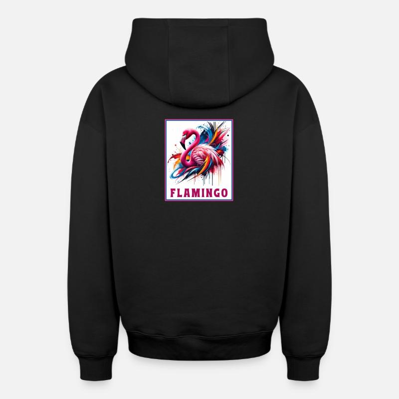 Graffiti Flamingo Explosion - Oversized Heavyweight Unisex Zip Hoodie - Schwarz