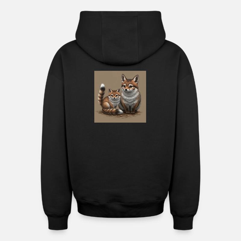 Verspielte Fuchs-Mutter und Kind - Oversized Heavyweight Unisex Zip Hoodie - Schwarz