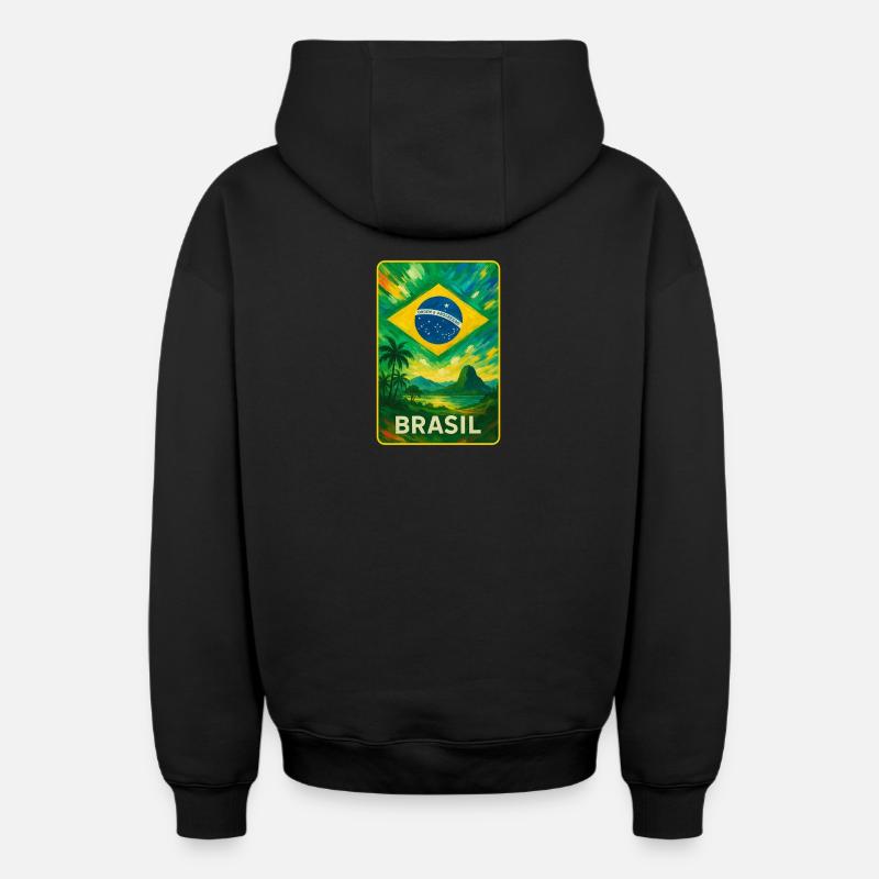 Brésil drapeaux aménagement paysager - Sweat à capuche unisexe zippé oversize épais SPREAD - noir
