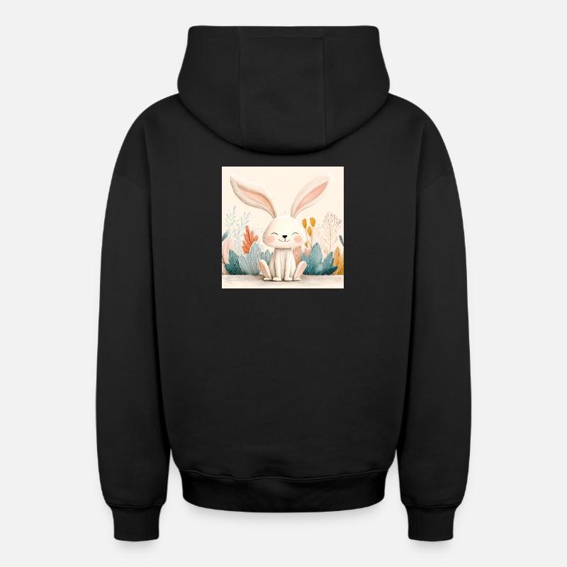 Lapin mignon avec végétation pastel - Sweat à capuche unisexe zippé oversize épais SPREAD - noir