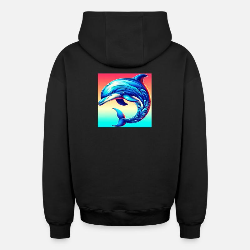 dauphin - Sweat à capuche unisexe zippé oversize épais SPREAD - noir