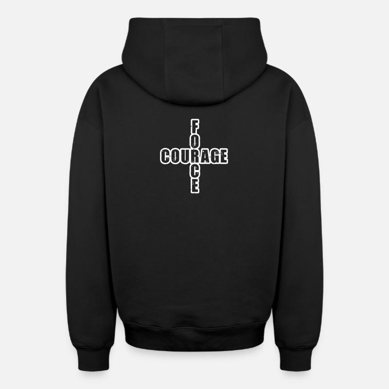 FORCE & COURAGE !  - Sweat à capuche unisexe zippé oversize épais SPREAD - noir