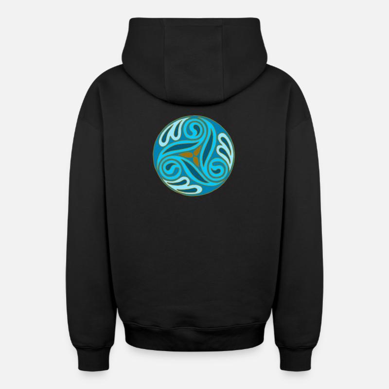Sphère celte Bleue - Sweat à capuche unisexe zippé oversize épais SPREAD - noir