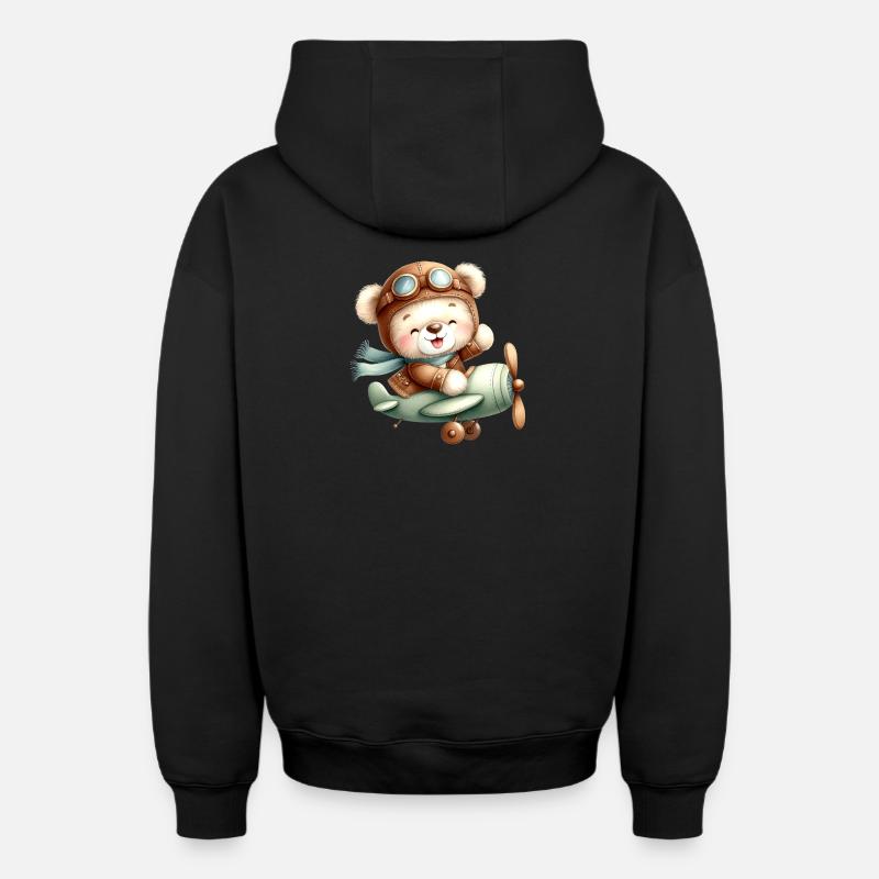 Aviateur Teddy - Sweat à capuche unisexe zippé oversize épais SPREAD - noir