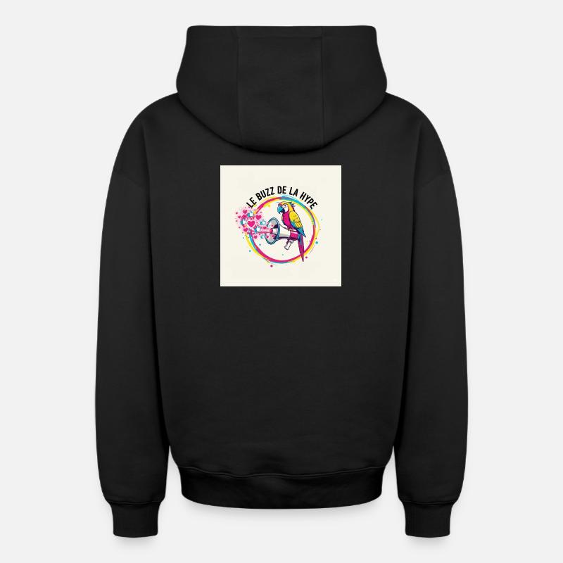 Perroquet Buzz  - Sweat à capuche unisexe zippé oversize épais SPREAD - noir