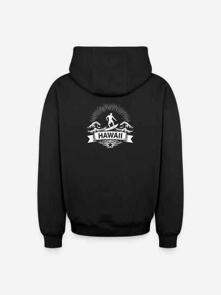 Hawaii Surfer Surfer on Pacific Wave - Oversized Heavyweight Unisex Zip Hoodie - black