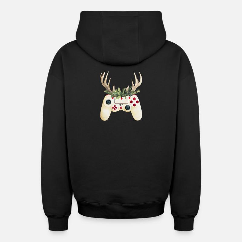 Weihnachtscontroller mit Hirschgeweih - Oversized Heavyweight Unisex Zip Hoodie - Schwarz