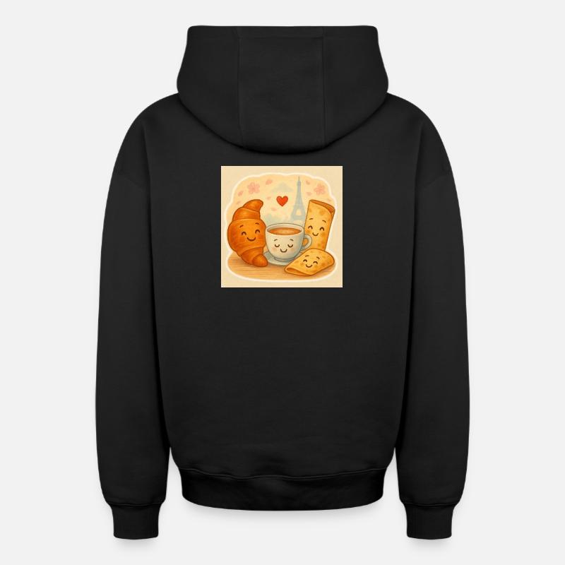 Câlin du petit-déjeuner parisien - Sweat à capuche unisexe zippé oversize épais SPREAD - noir