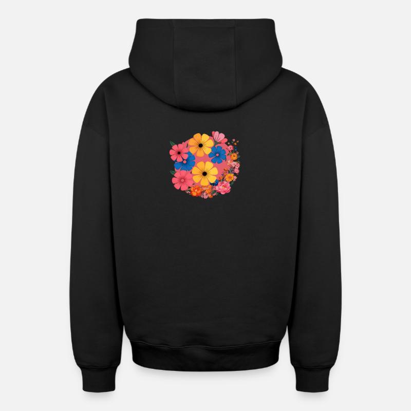 Des fleurs dans la pop rétro - Sweat à capuche unisexe zippé oversize épais SPREAD - noir