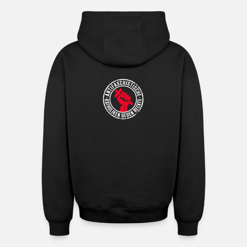 Catholiques antifascistes contre la droite - Sweat à capuche unisexe zippé oversize épais SPREAD - noir