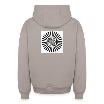Illusion d’optique radiale - Sweat à capuche unisexe zippé oversize épais SPREAD - taupe - Dos - AI Model Male 178 light (178cm)