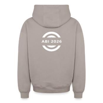 ABI 2026 - Sweat à capuche unisexe zippé oversize épais SPREAD - taupe - Dos - AI Model Male 178 light (178cm)