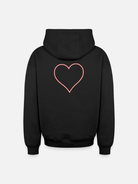 Saint-Valentin Cœur Rose, St.valentin - Sweat à capuche unisexe zippé oversize épais SPREAD - noir
