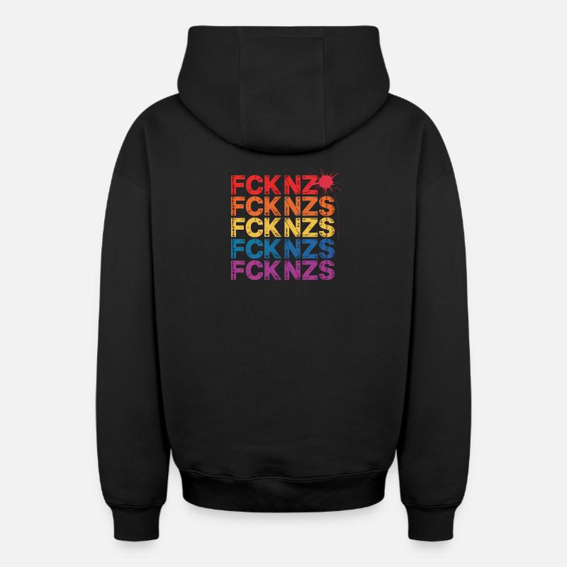 FCK NZS - Antifa Tee - Sweat à capuche unisexe zippé oversize épais SPREAD - noir