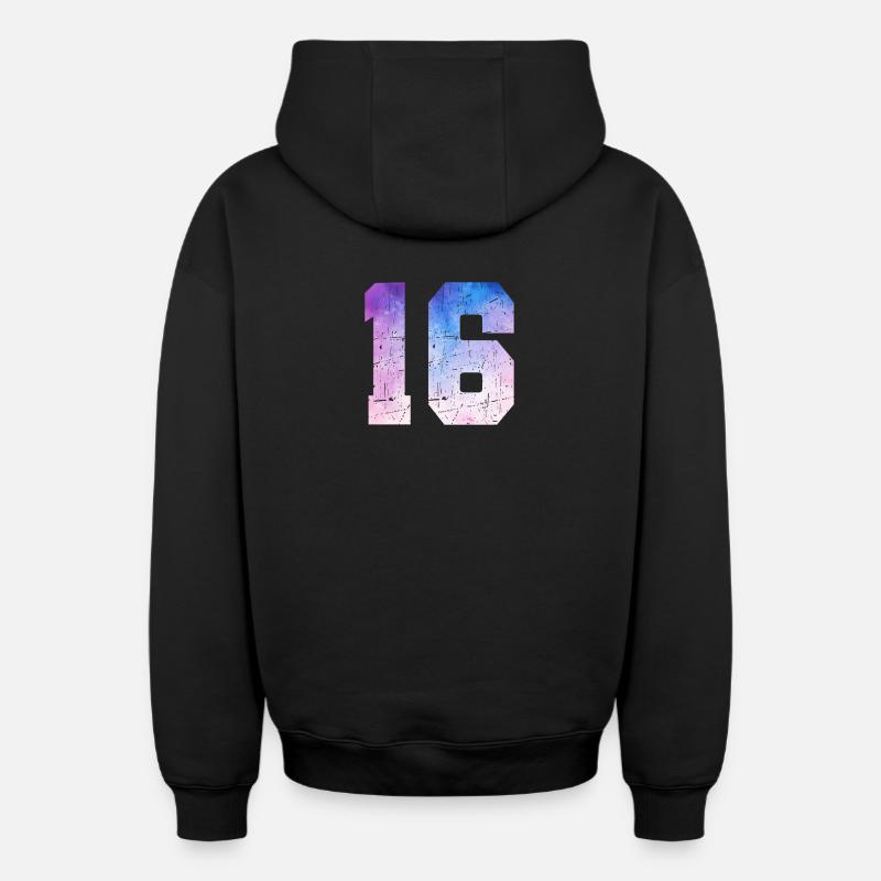 numéro 16 – Cadeau anniversaire 16 ans - Sweat à capuche unisexe zippé oversize épais SPREAD - noir