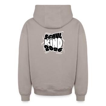 Schulkind 2026 Schriftzug - Oversized Heavyweight Unisex Zip Hoodie - Taupe - Hinten - AI Model Male 178 light (178cm)