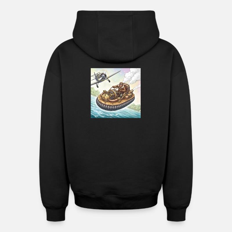 Steampunk-Luftboot-Flussjagd - Oversized Heavyweight Unisex Zip Hoodie - Schwarz