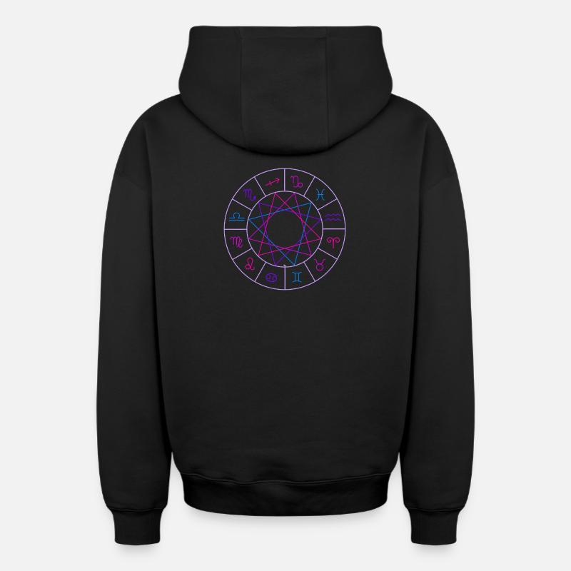 Roue des 12 signes du zodiaque - Sweat à capuche unisexe zippé oversize épais SPREAD - noir