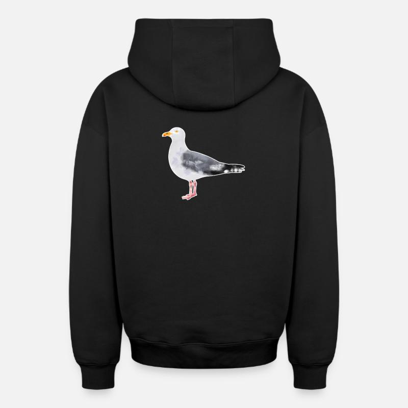 Mouette argentée.1 - Sweat à capuche unisexe zippé oversize épais SPREAD - noir