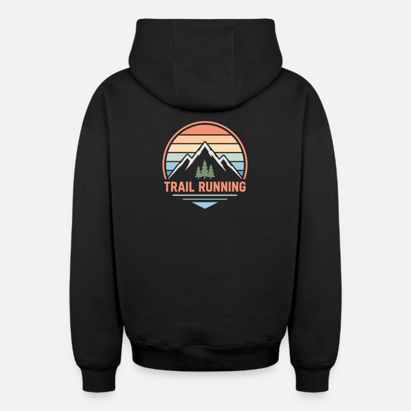 Trail Running Pastel Mountain Sunset - Sweat à capuche unisexe zippé oversize épais SPREAD - noir