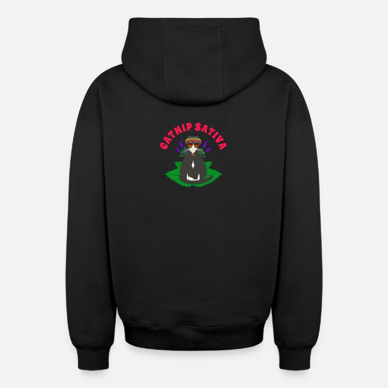 Herbe à chat Sativa - Sweat à capuche unisexe zippé oversize épais SPREAD - noir