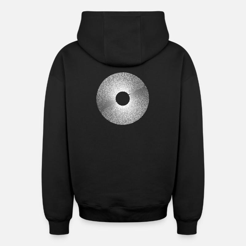 Iris Ringburst Radial Pattern - Oversized Heavyweight Unisex Zip Hoodie - black