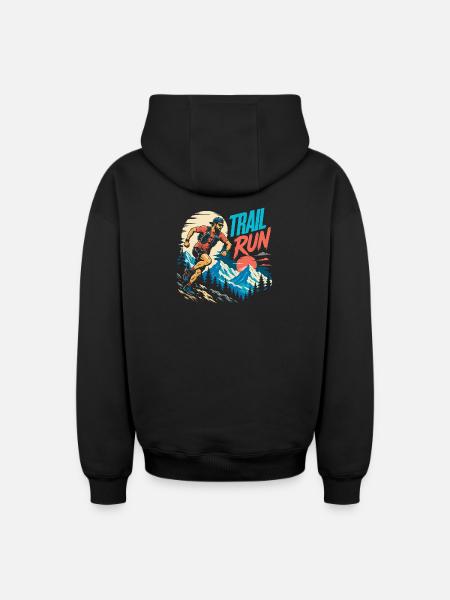 Trailrun - Oversized Heavyweight Unisex Zip Hoodie - Schwarz