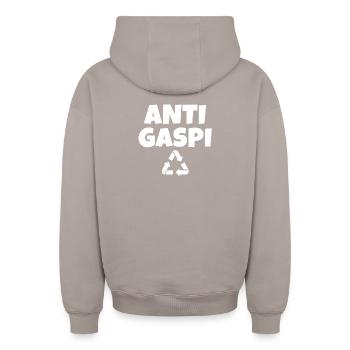 anti-gaspi, anti-gaspillage, recycler - Sweat à capuche unisexe zippé oversize épais SPREAD - taupe - Dos - AI Model Male 178 light (178cm)