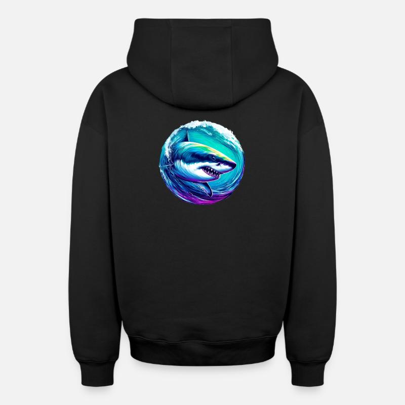 Requin blanc - Sweat à capuche unisexe zippé oversize épais SPREAD - noir