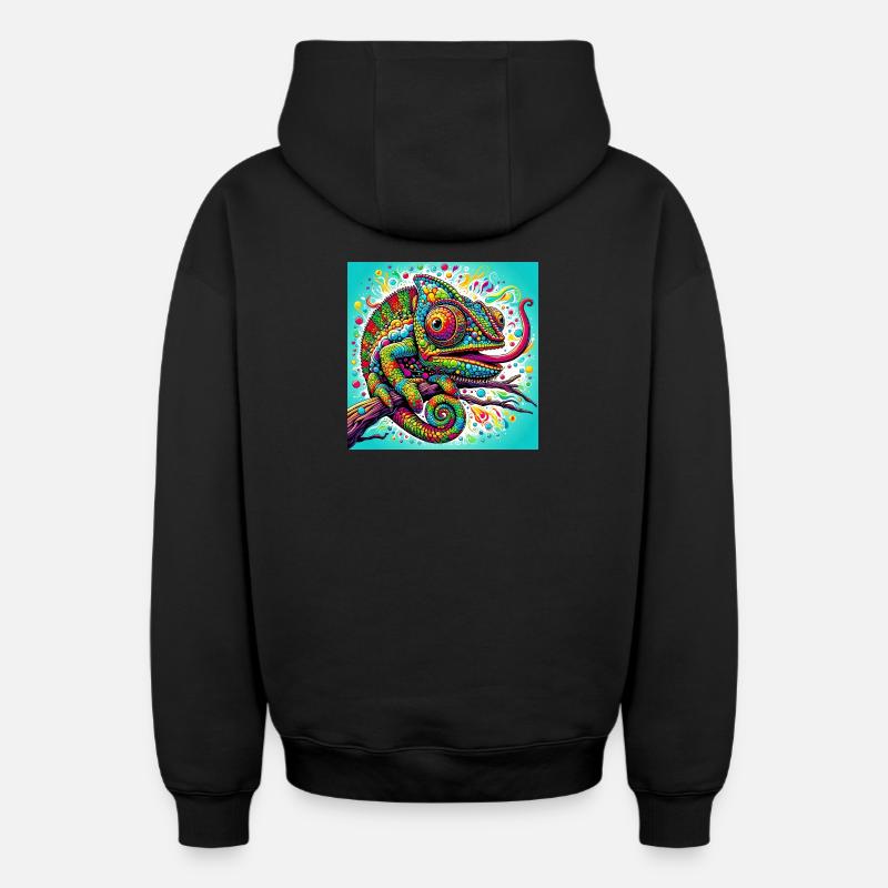 Caméléon - Sweat à capuche unisexe zippé oversize épais SPREAD - noir