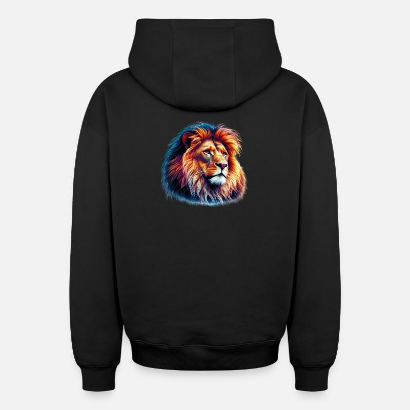 Lion - Sweat à capuche unisexe zippé oversize épais SPREAD - noir
