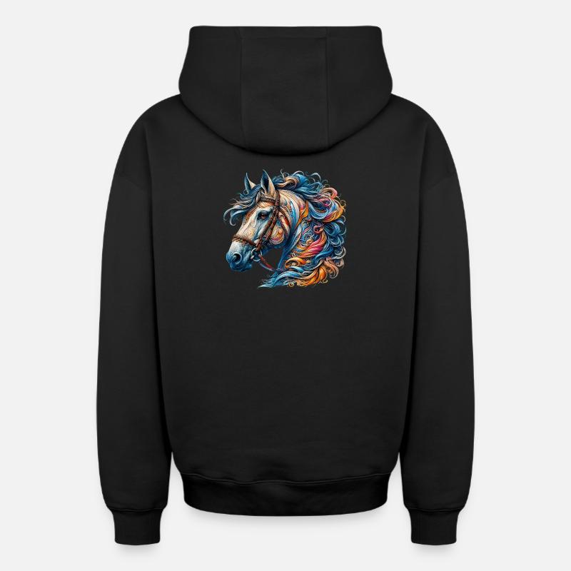 Cheval - Sweat à capuche unisexe zippé oversize épais SPREAD - noir