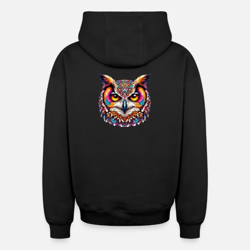 Eule - Oversized Heavyweight Unisex Zip Hoodie - Schwarz