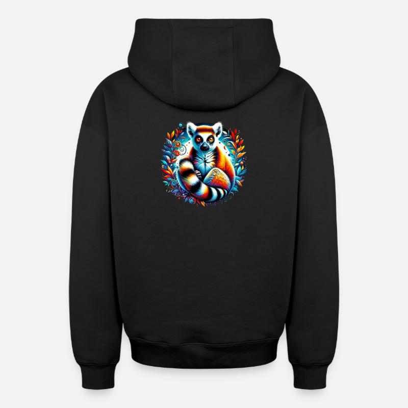 Lémurien - Sweat à capuche unisexe zippé oversize épais SPREAD - noir