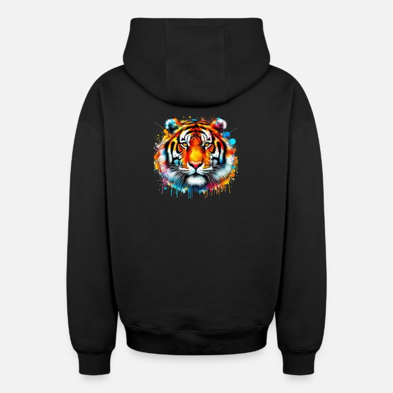 Tigre - Sweat à capuche unisexe zippé oversize épais SPREAD - noir