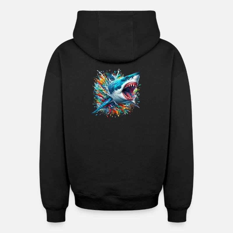 Requin - Sweat à capuche unisexe zippé oversize épais SPREAD - noir