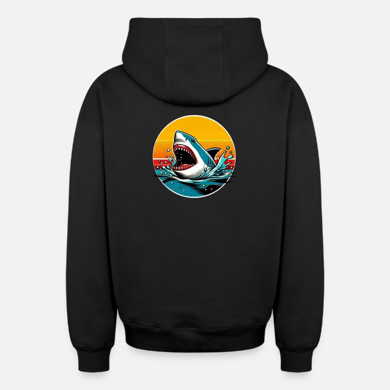 Requin - Sweat à capuche unisexe zippé oversize épais SPREAD - noir