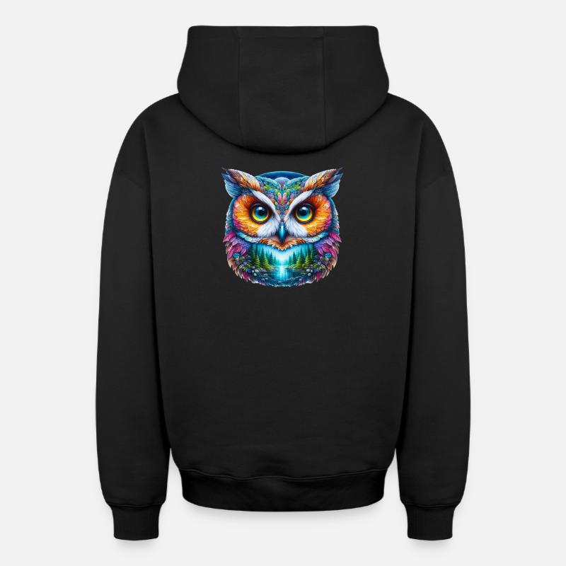 Eule - Oversized Heavyweight Unisex Zip Hoodie - Schwarz