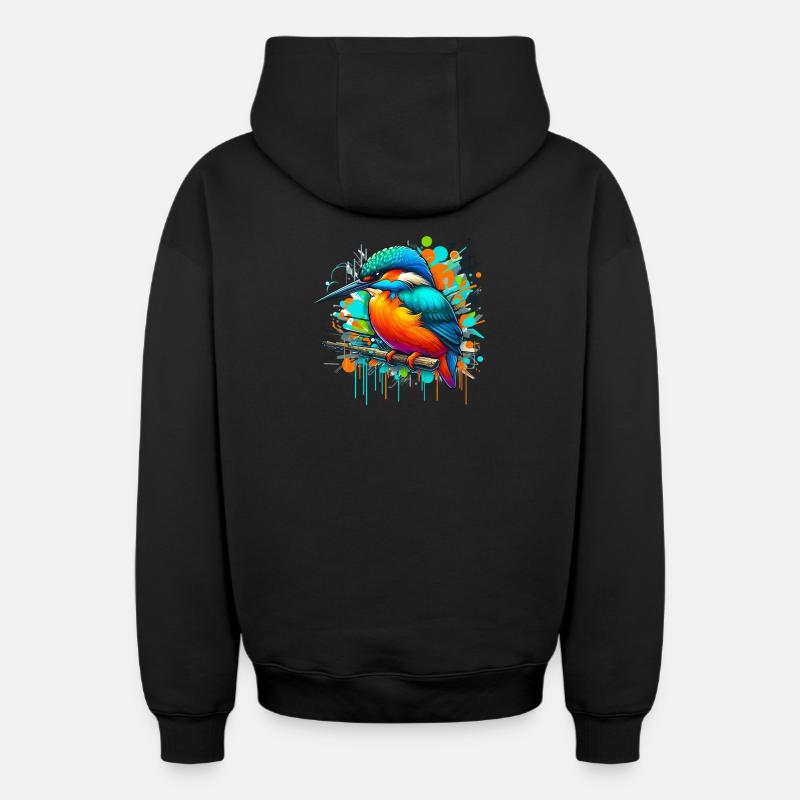 Martin-pêcheur - Sweat à capuche unisexe zippé oversize épais SPREAD - noir