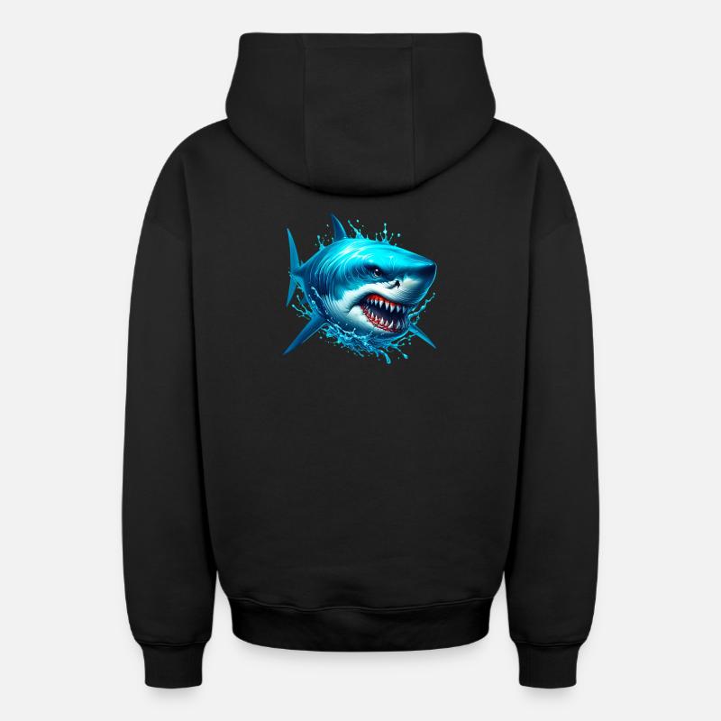 Requin - Sweat à capuche unisexe zippé oversize épais SPREAD - noir